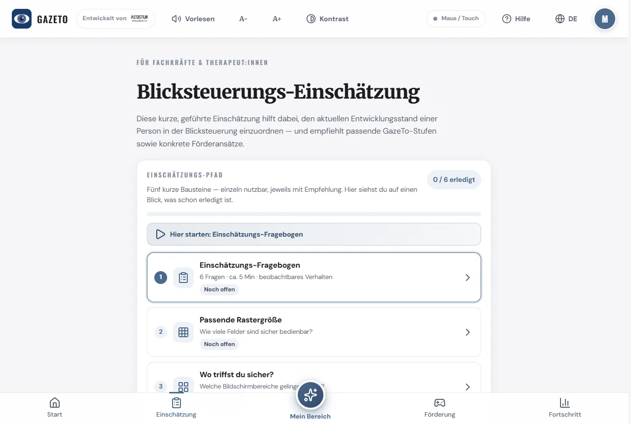 Die Einschätzung mit dem geführten Einschätzungs-Pfad: Fragebogen und messende Tests