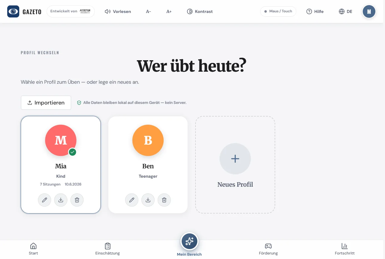 Profil-Auswahl „Wer übt heute?