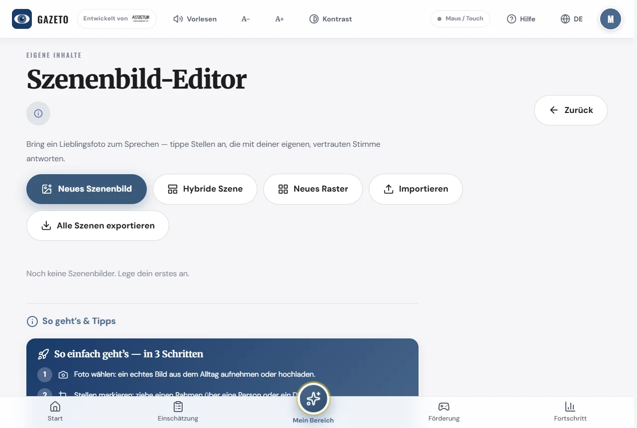 Szenenbild-Editor mit Foto, markierten Hotspots und Bearbeitungsfeld
